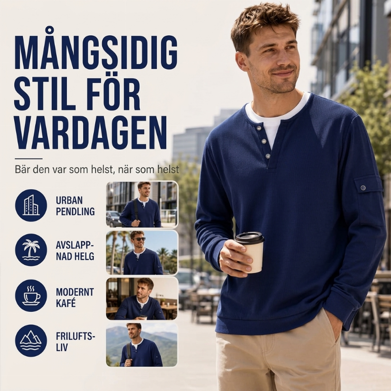 Herrars pikétröja i waffelstickad med falsk tvådelad design-3