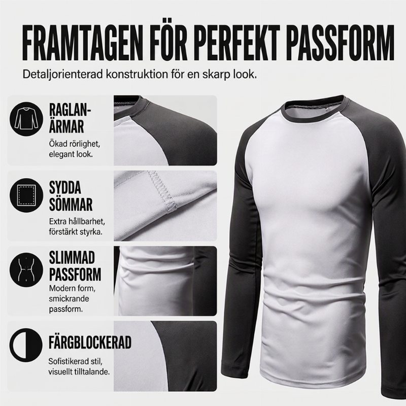 Långärmad raglan-t-shirt för män med färgblockdesign-1