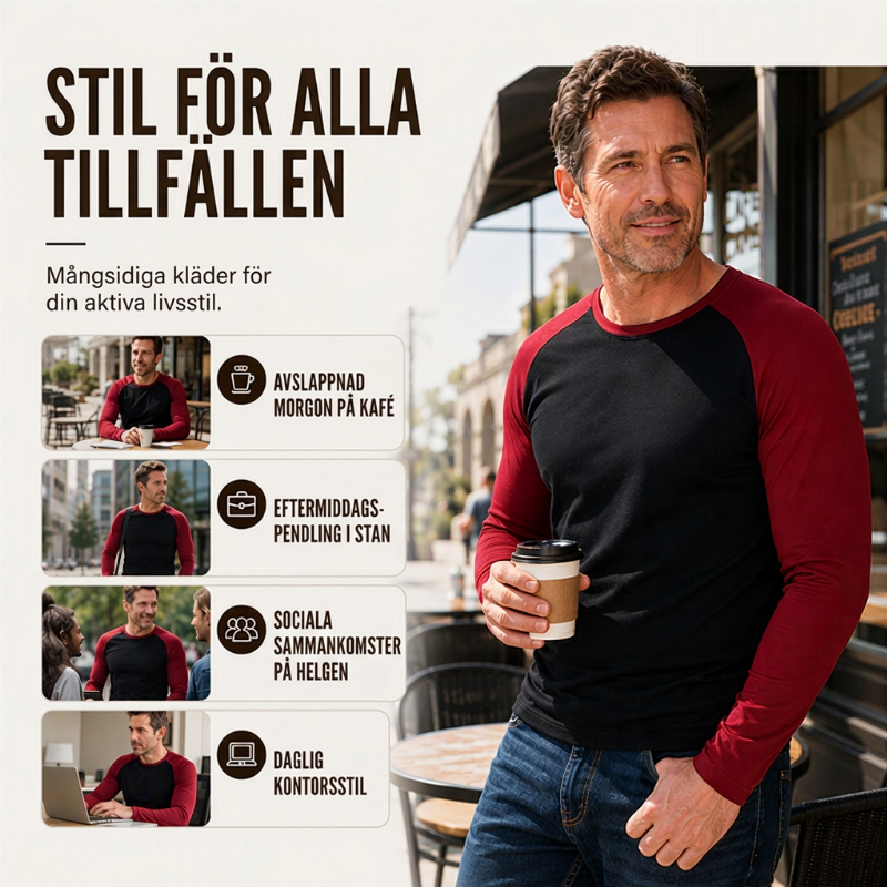Långärmad raglan-t-shirt för män med färgblockdesign-4