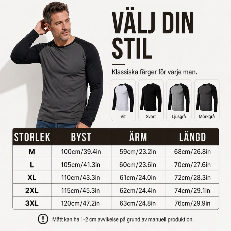 Långärmad raglan-t-shirt för män med färgblockdesign-5