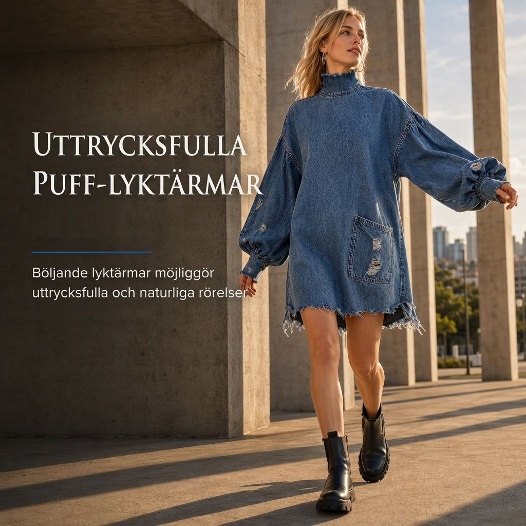 ✨ Ny höststil 💙 Oversized miniklänning i denim för damer med krage – bekväm passform, trendig och avslappnad chic-2