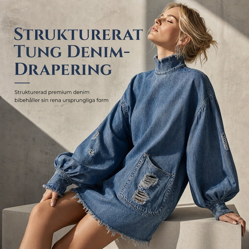 ✨ Ny höststil 💙 Oversized miniklänning i denim för damer med krage – bekväm passform, trendig och avslappnad chic-3