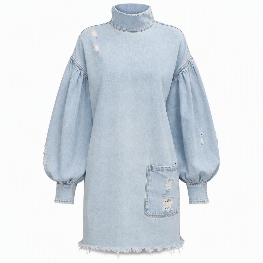 ✨ Ny höststil 💙 Oversized miniklänning i denim för damer med krage – bekväm passform, trendig och avslappnad chic-8
