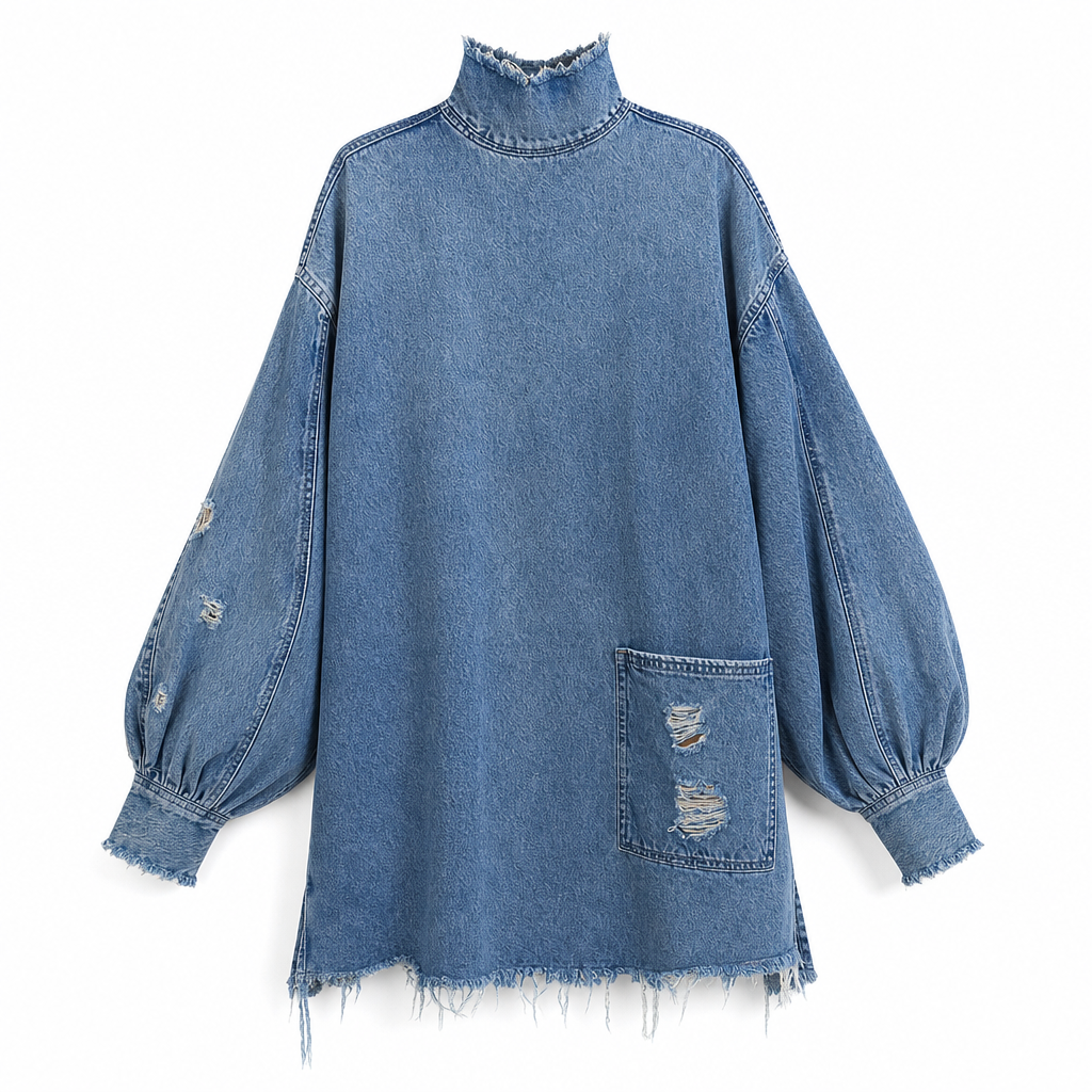 ✨ Ny höststil 💙 Oversized miniklänning i denim för damer med krage – bekväm passform, trendig och avslappnad chic-9