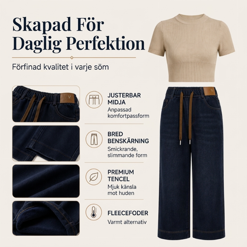 Dammiga jeans för kvinnor med dragsko och vida ben-1