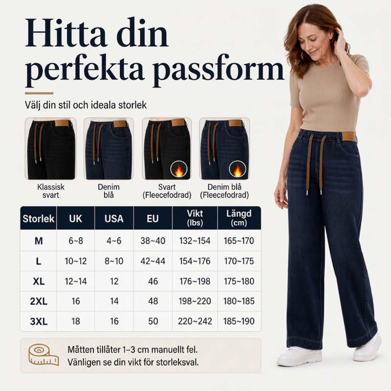 Dammiga jeans för kvinnor med dragsko och vida ben-2