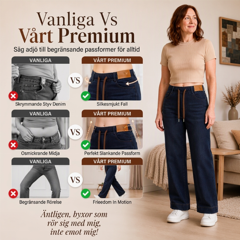 Dammiga jeans för kvinnor med dragsko och vida ben-3