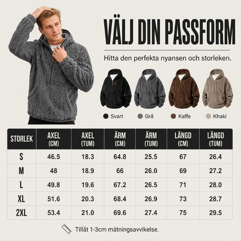 Herrfodrad sherpajacka med halv dragkedja och huva, texturerad design-5