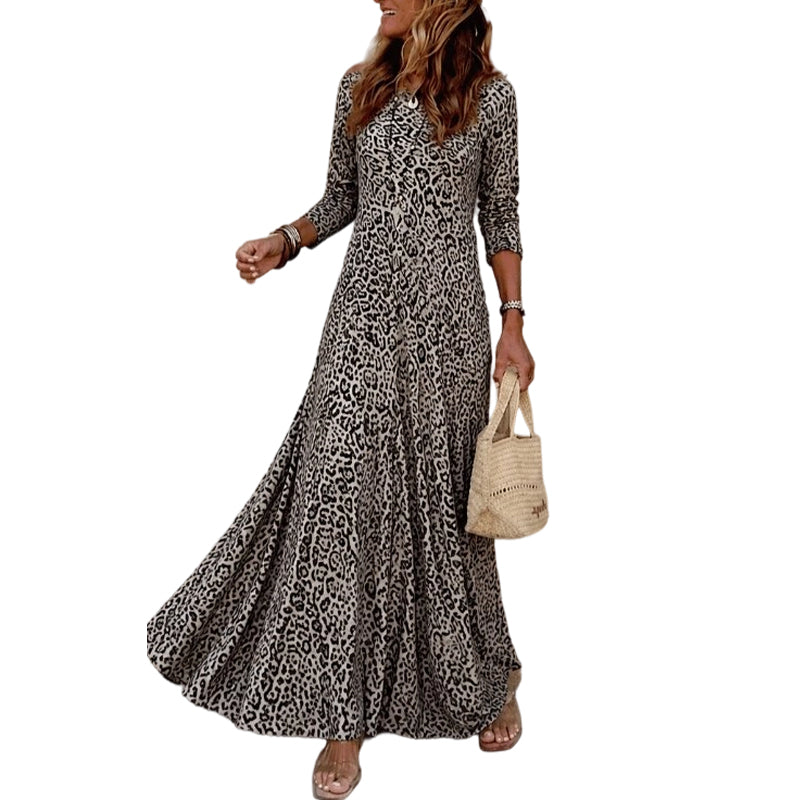 ✨Tidlös statement-stil | Långärmad maxiklänning med leopardmönster för damer-9