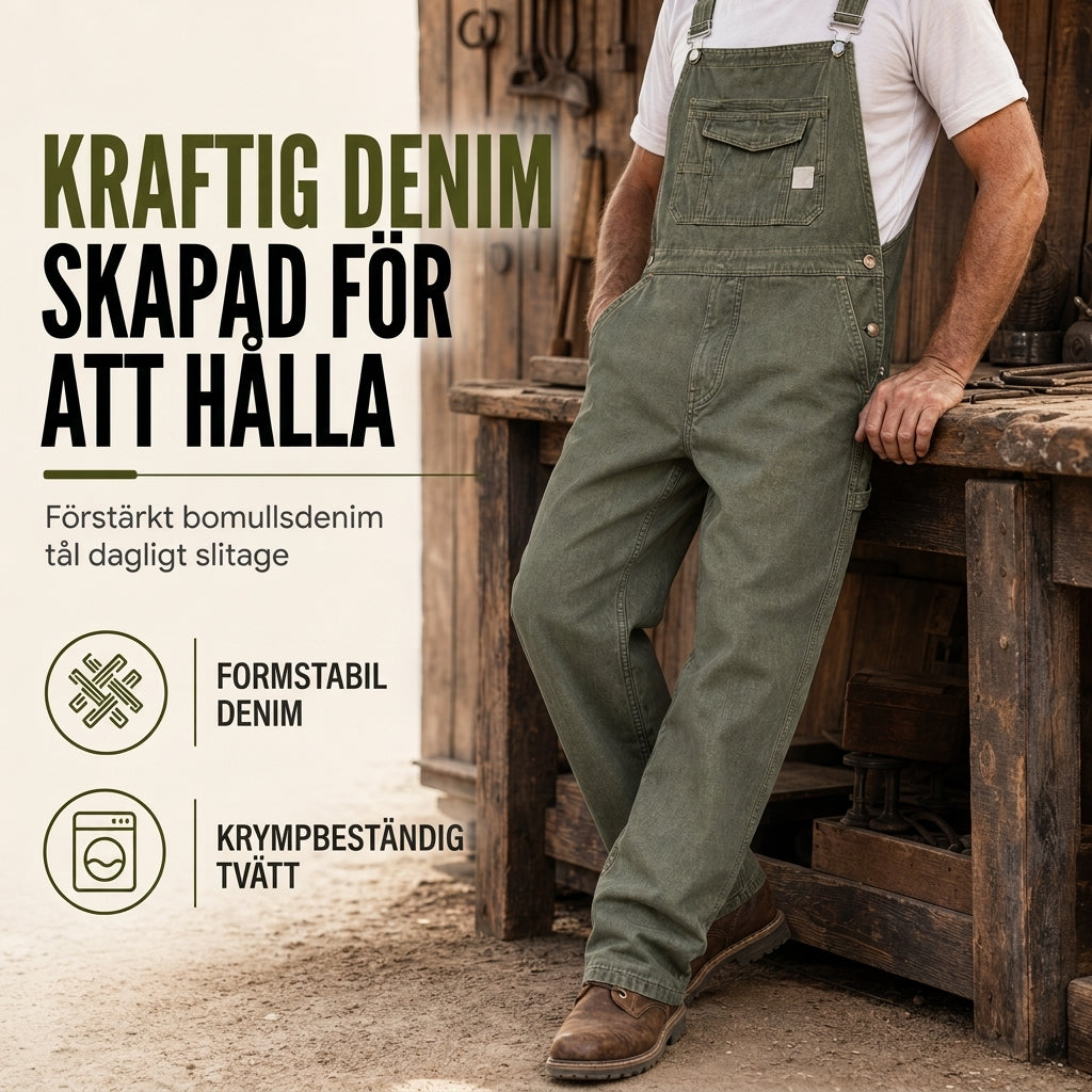 📢🎉50 % rabatt!!!🛍️✨Tjocka bomullsoveraller för herrar, avslappnad passform, raka ben, praktiska hängselbyxor med flera fickor-5
