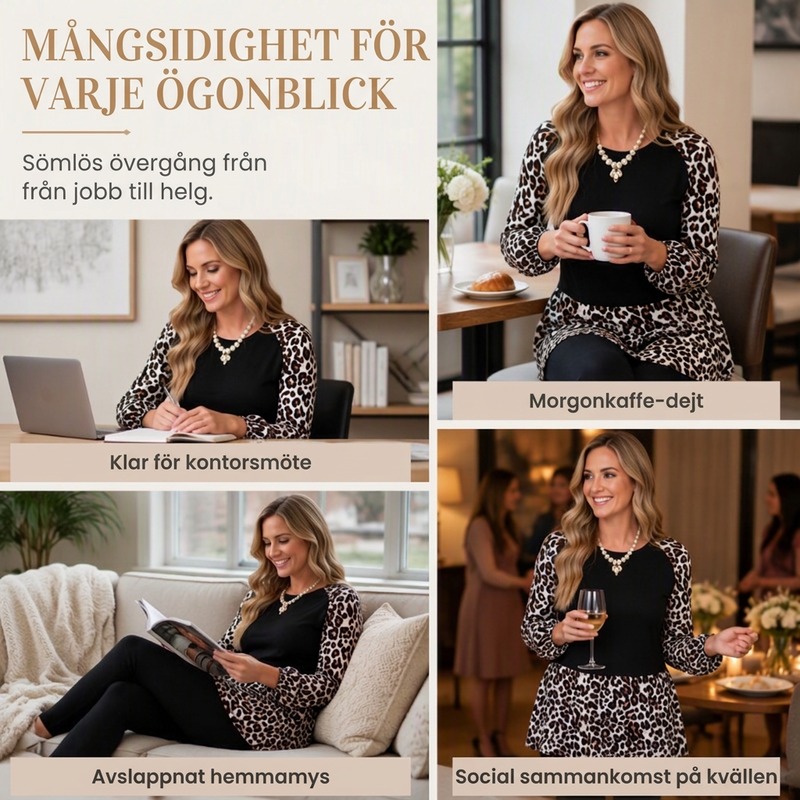 🔥50% OFF Damtopp med leopardmönster och långa ärmar-4