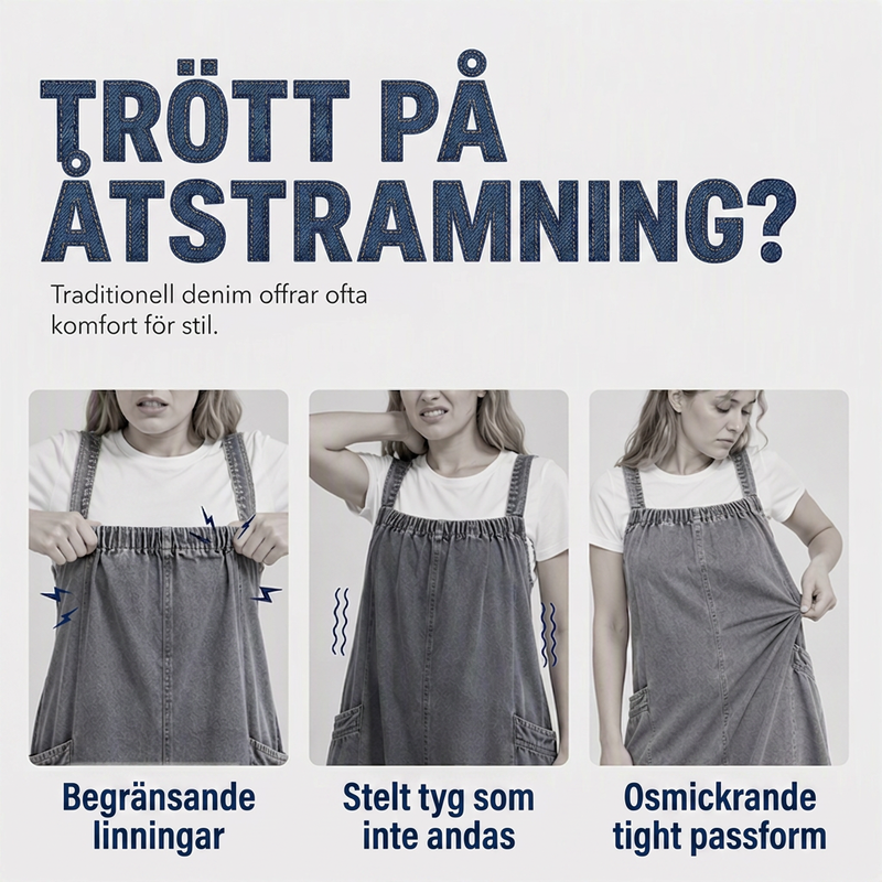 Damens oversize-kostymkjol i denim med hängslen, maxilängd, ledig stil-2