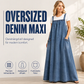 Damens oversize-kostymkjol i denim med hängslen, maxilängd, ledig stil-1