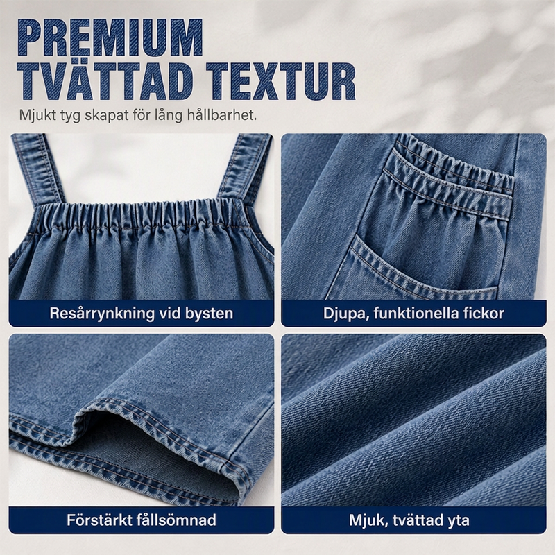 Damens oversize-kostymkjol i denim med hängslen, maxilängd, ledig stil-5