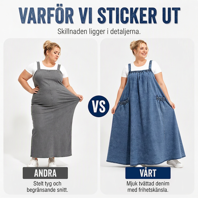 Damens oversize-kostymkjol i denim med hängslen, maxilängd, ledig stil-6