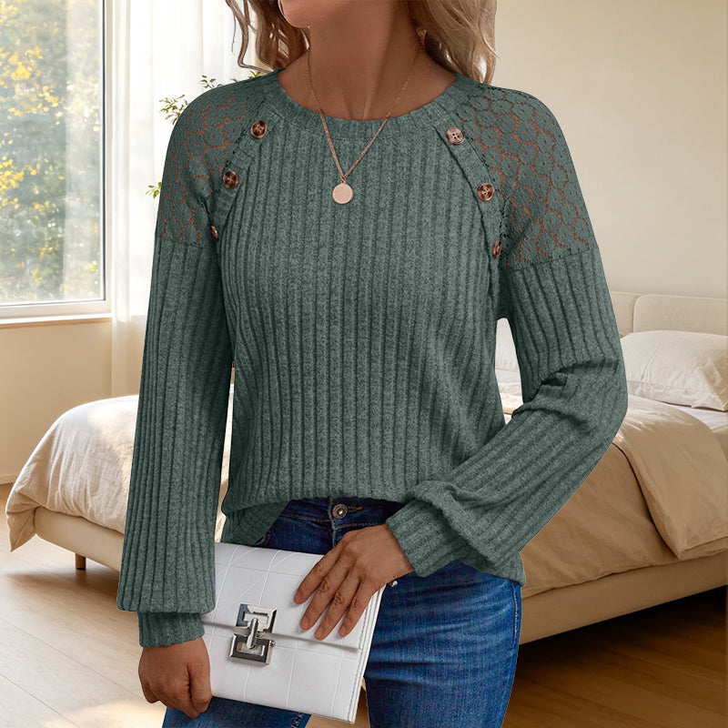 🔥50% OFF Nyhet✨ 🌸 Elegant Stickad Tröja Dam – Mjuk Komfort med Spetsdetaljer och Feminin Stil-10
