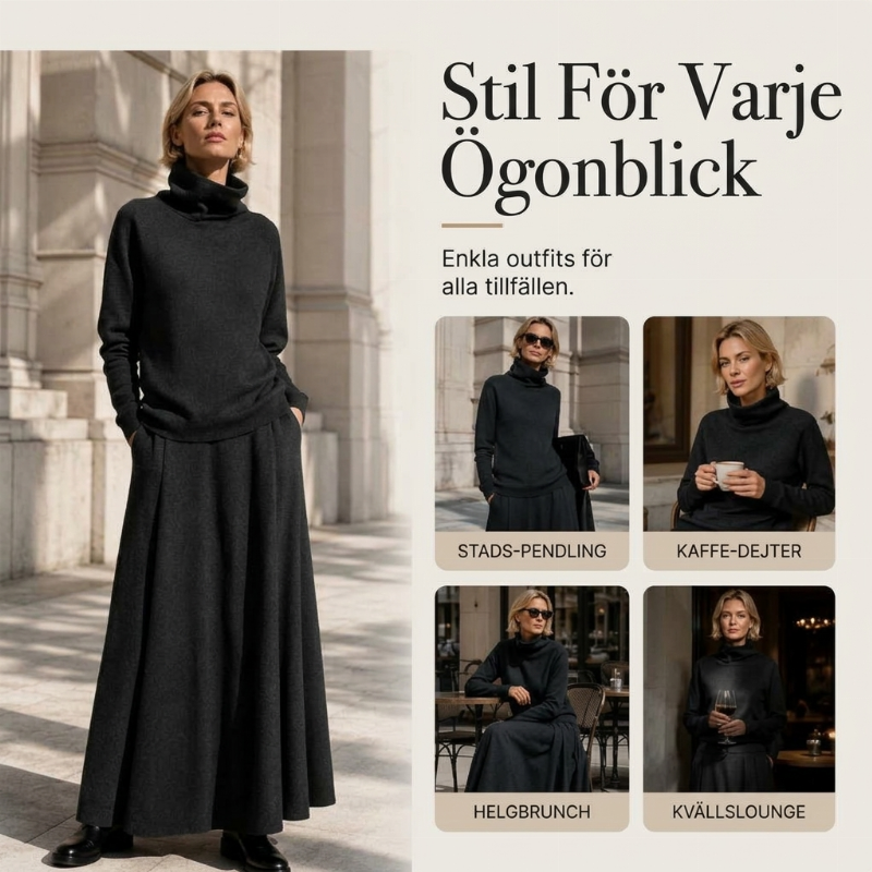 ✨ Elegant stickad look 🤎 Set med damtröja med krage och maxikjol – bekvämt, feminint och tidlöst-4