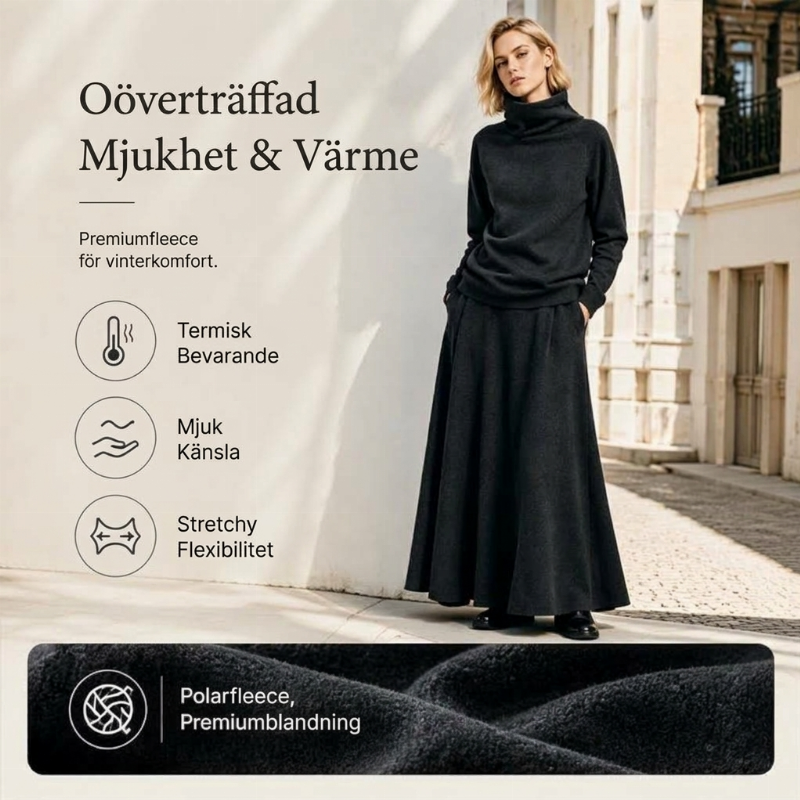 ✨ Elegant stickad look 🤎 Set med damtröja med krage och maxikjol – bekvämt, feminint och tidlöst-3