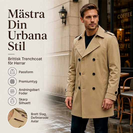 Klassisk dubbelknäppt trenchcoat för män