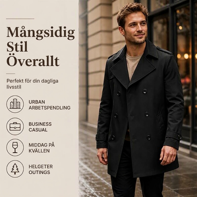 Klassisk dubbelknäppt trenchcoat för män-4
