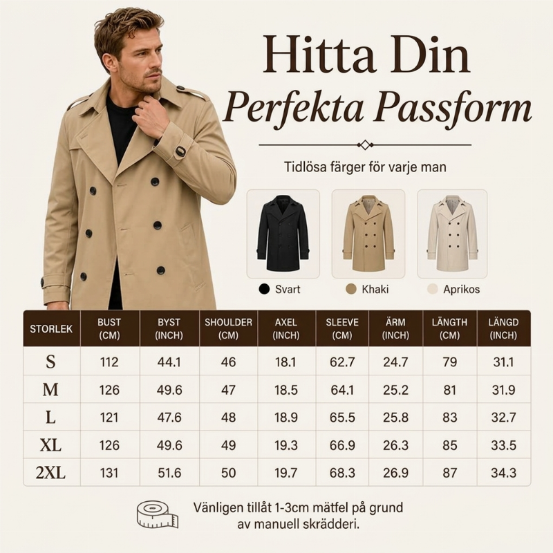 Klassisk dubbelknäppt trenchcoat för män-5