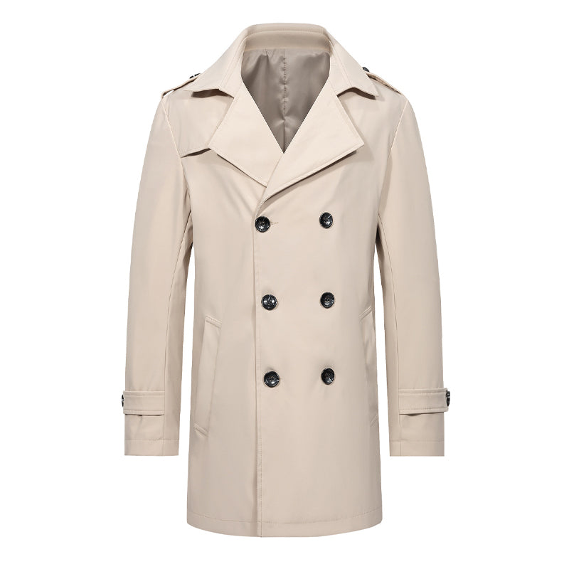 Klassisk dubbelknäppt trenchcoat för män-8