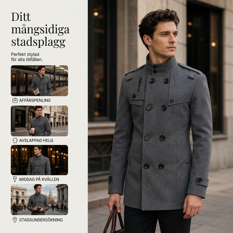 Smalpassad dubbelknäppt trenchcoat för män-5