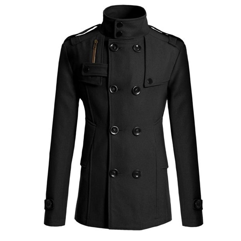 Smalpassad dubbelknäppt trenchcoat för män-11