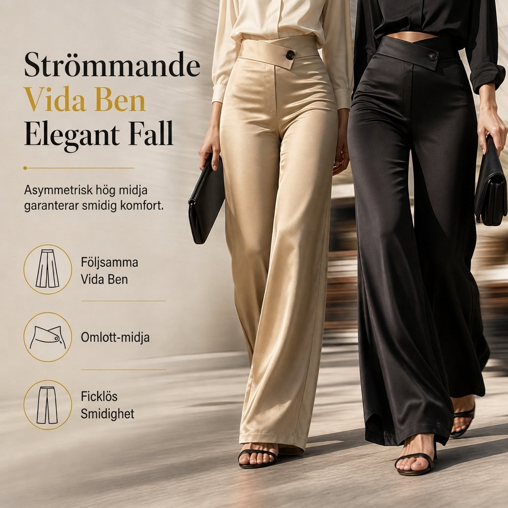 📢🎉50 % rabatt!!!🛍️✨Eleganta, högt skurna, vida satinbyxor med asymmetrisk midja-5