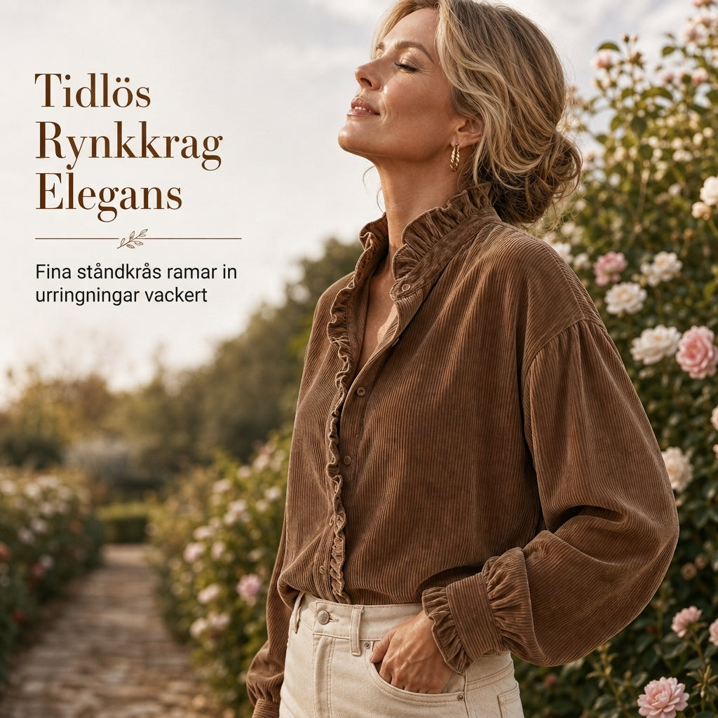Kvinnors vintage-blus i manchester med volangkrage och långa ärmklockor-3