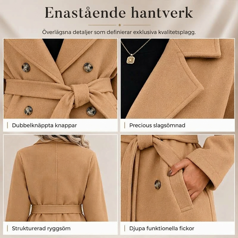 🎉🔥Nyhet & 50 % rabatt!💖🧥Elegant trenchcoat med bälte – dubbelknäppt, högkvalitativ ullkappa för damer, perfekt för höst och vinter-5