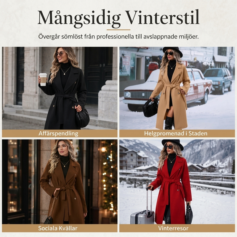 🎉🔥Nyhet & 50 % rabatt!💖🧥Elegant trenchcoat med bälte – dubbelknäppt, högkvalitativ ullkappa för damer, perfekt för höst och vinter-6