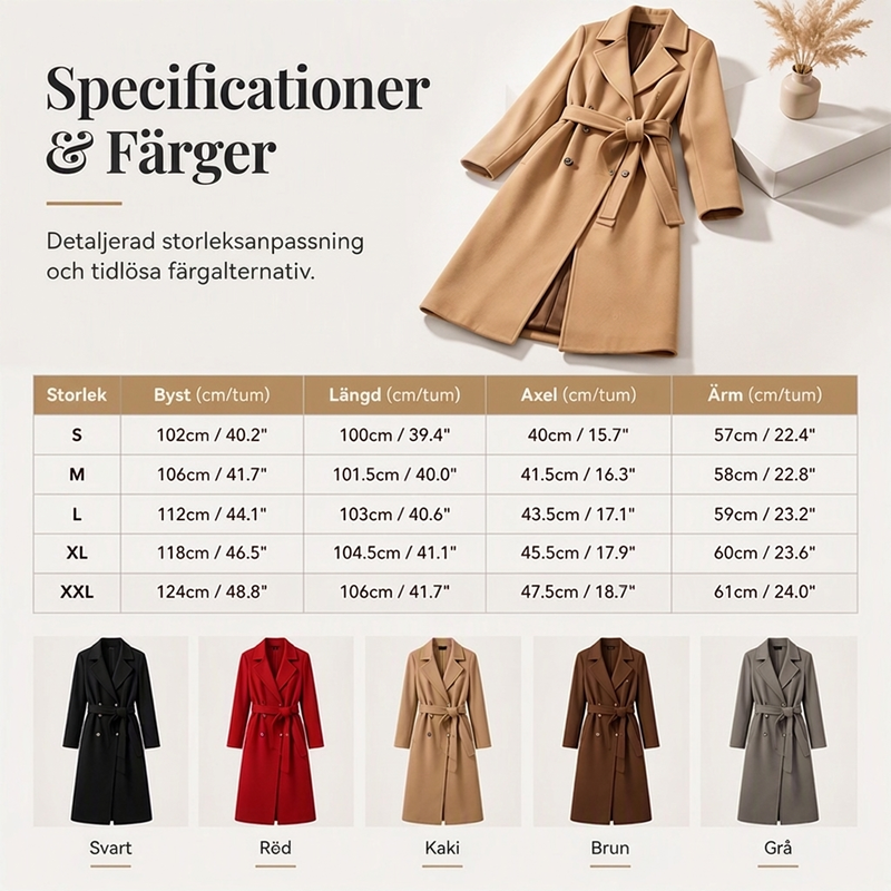 🎉🔥Nyhet & 50 % rabatt!💖🧥Elegant trenchcoat med bälte – dubbelknäppt, högkvalitativ ullkappa för damer, perfekt för höst och vinter-7