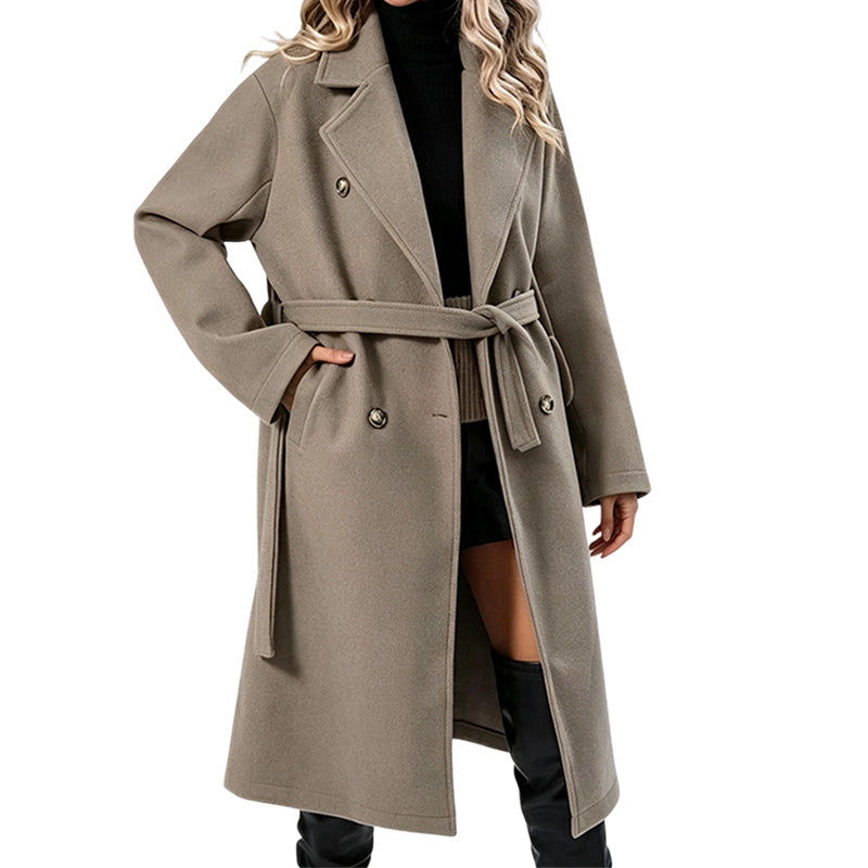 🎉🔥Nyhet & 50 % rabatt!💖🧥Elegant trenchcoat med bälte – dubbelknäppt, högkvalitativ ullkappa för damer, perfekt för höst och vinter-10