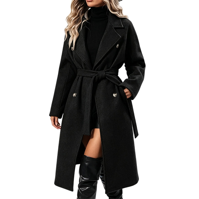 🎉🔥Nyhet & 50 % rabatt!💖🧥Elegant trenchcoat med bälte – dubbelknäppt, högkvalitativ ullkappa för damer, perfekt för höst och vinter-12