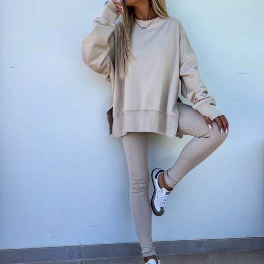 🔥50 % rabatt! 2-delat set med långärmad mönstrad tröja och leggings för damer