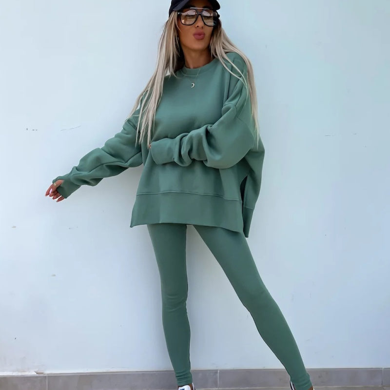 🔥50 % rabatt! 2-delat set med långärmad mönstrad tröja och leggings för damer-4