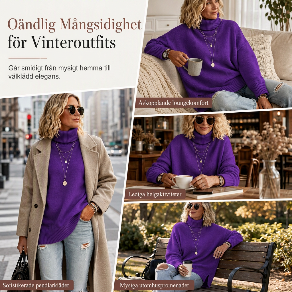 🍂Bästsäljande höstnyheter|Mjuk Stickad Tröja Dam – Elegant Oversized Polotröja med Hög Krage-6