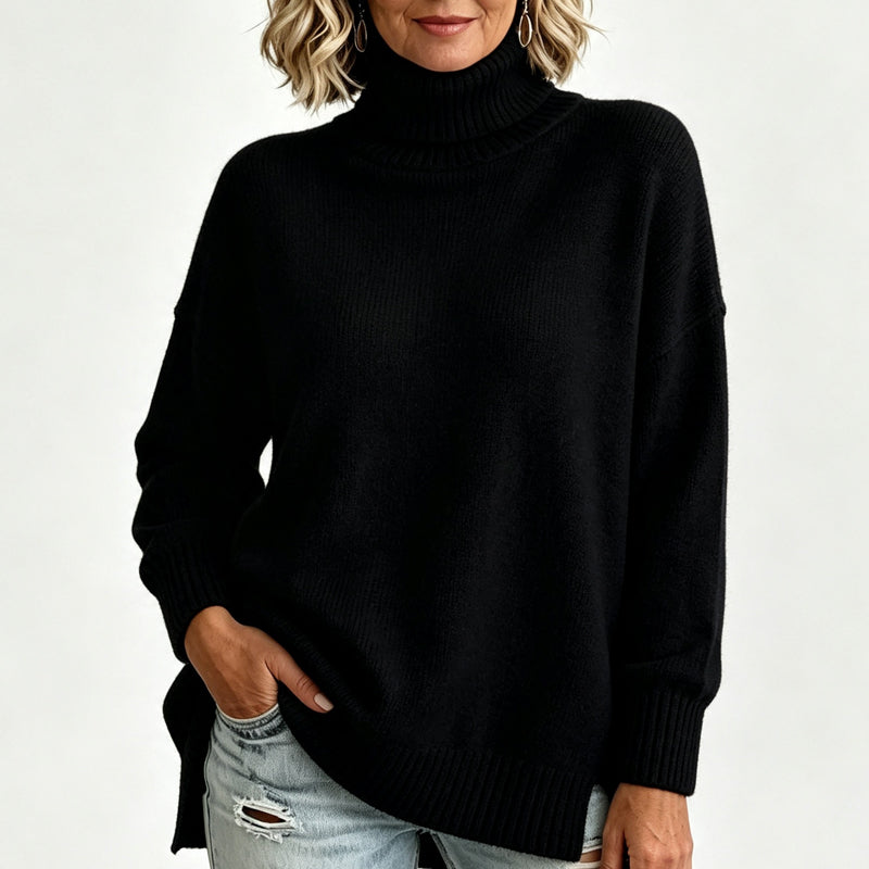 🍂Bästsäljande höstnyheter|Mjuk Stickad Tröja Dam – Elegant Oversized Polotröja med Hög Krage-12