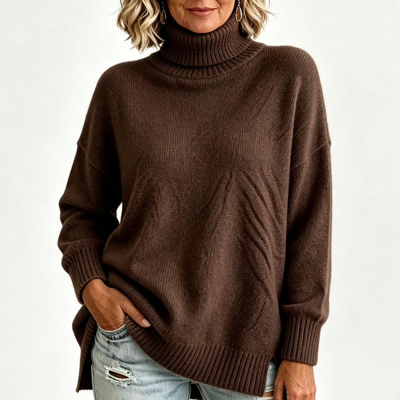 🍂Bästsäljande höstnyheter|Mjuk Stickad Tröja Dam – Elegant Oversized Polotröja med Hög Krage-17