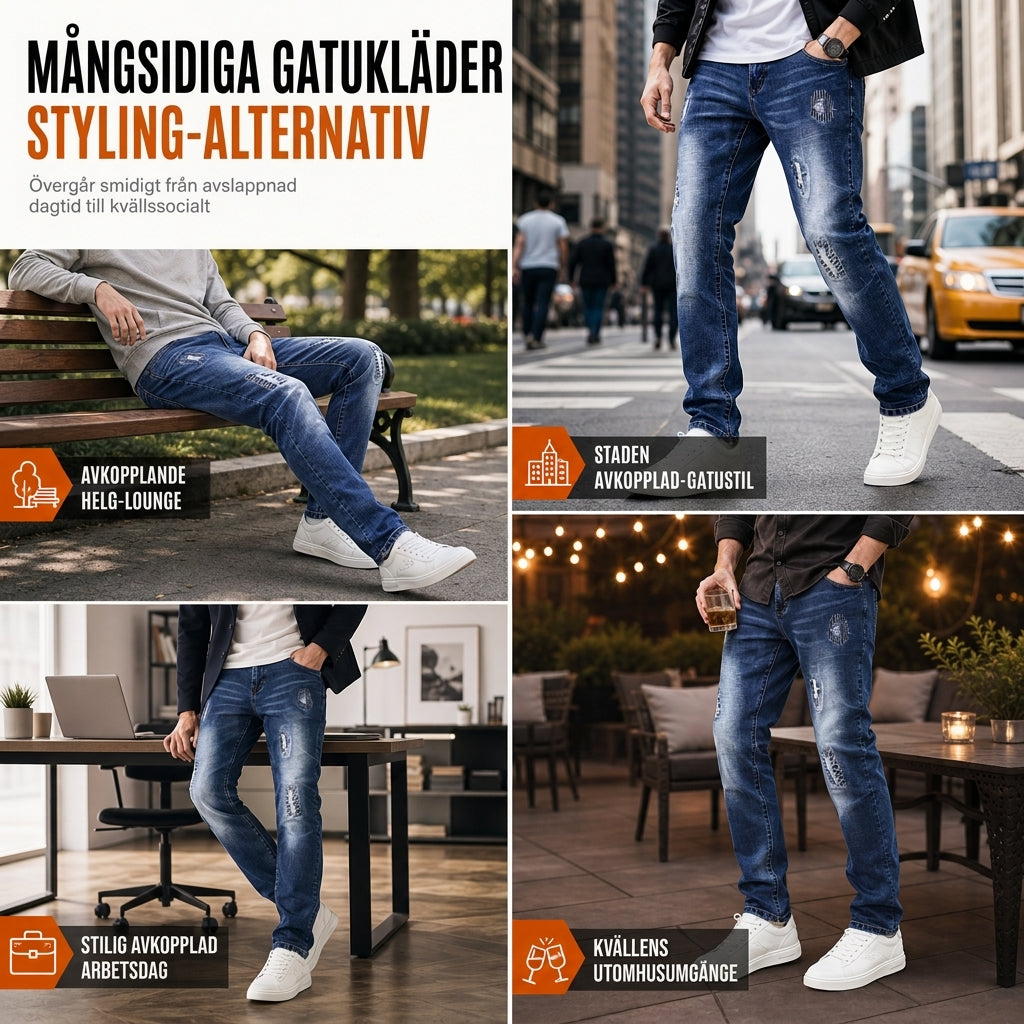 Smal, stretchig och riven jeans för män-6