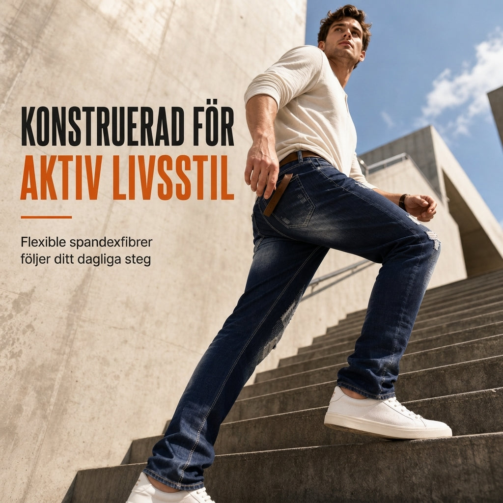Smal, stretchig och riven jeans för män-4