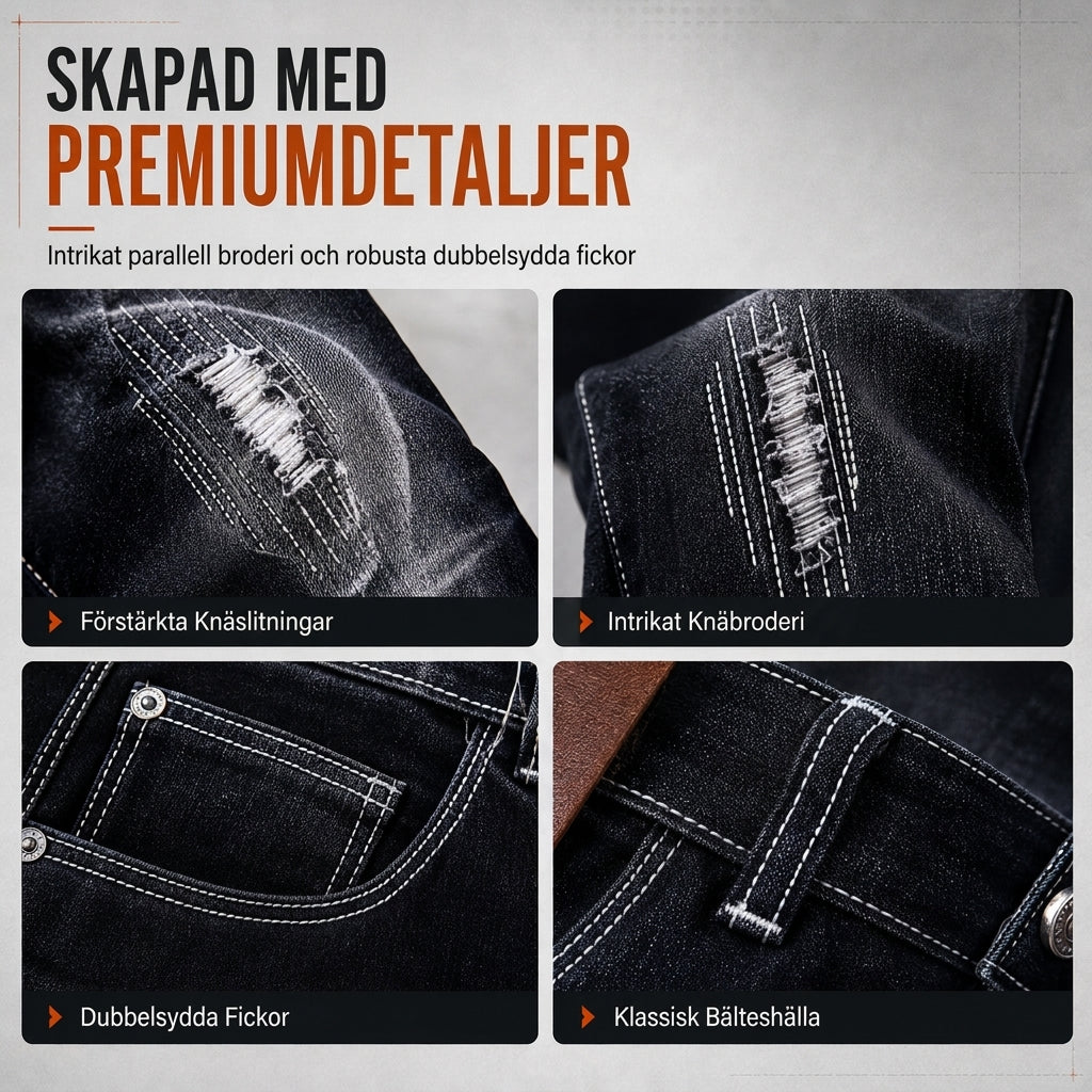 Smal, stretchig och riven jeans för män-5