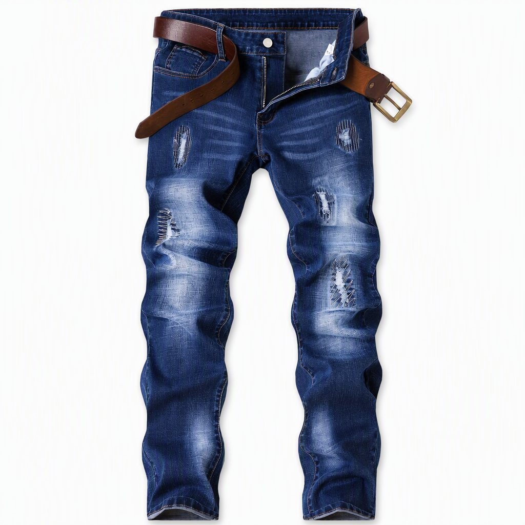 Smal, stretchig och riven jeans för män-10