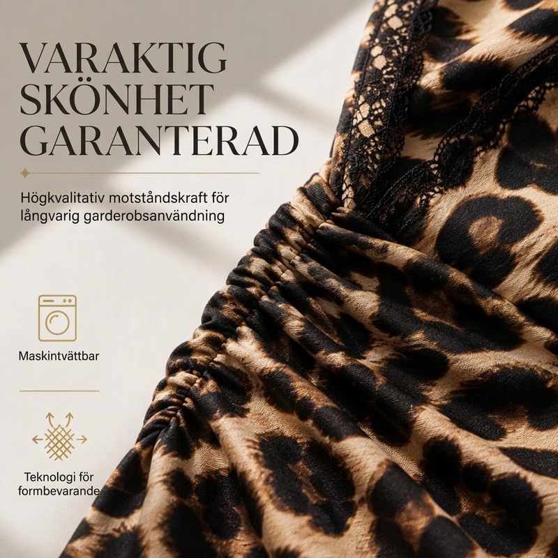 🔥50 % rabatt! 💃 Halvlång leopardmönstrad klänning med V-ringning i spets och lanternärmar – Elegant, smickrande och djärv 🐾-5