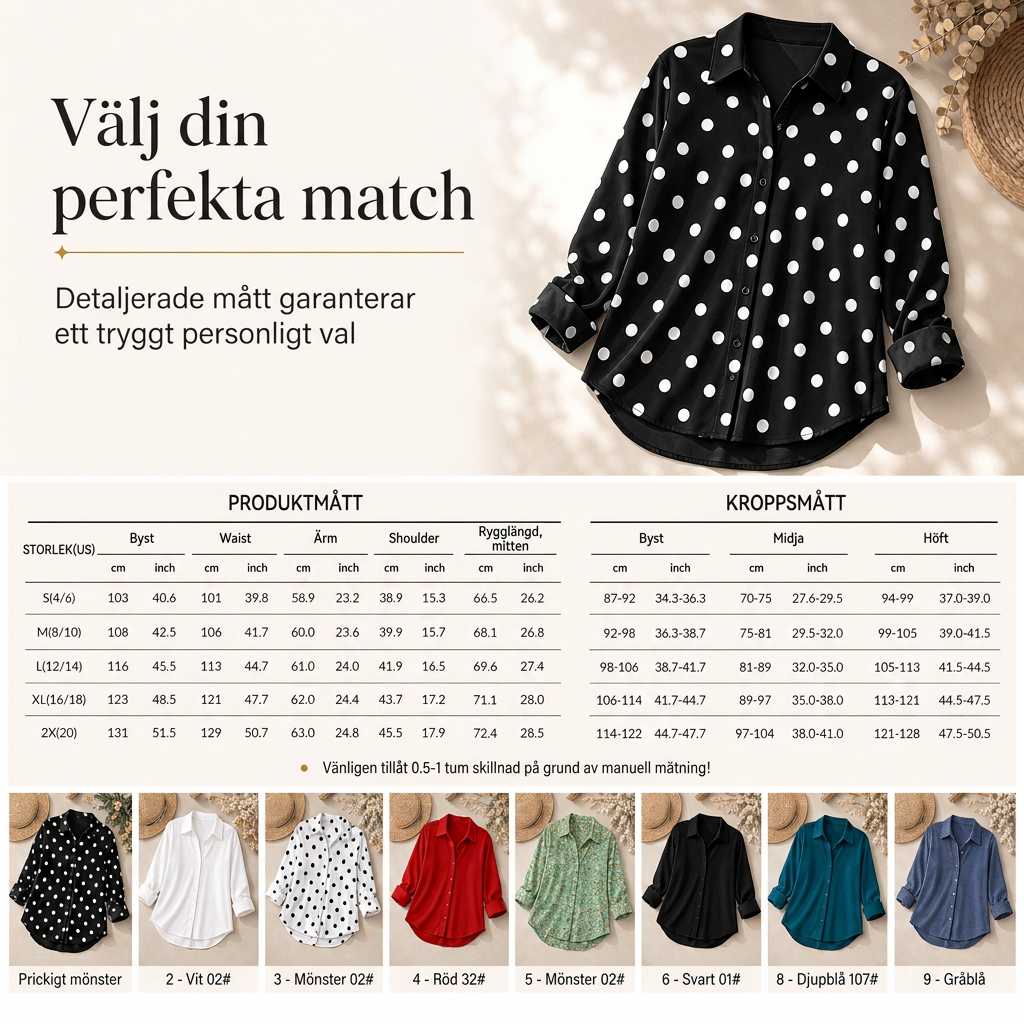 🔥50% Kvinnor Elegant Casual Långärmad Button Up Blus-7