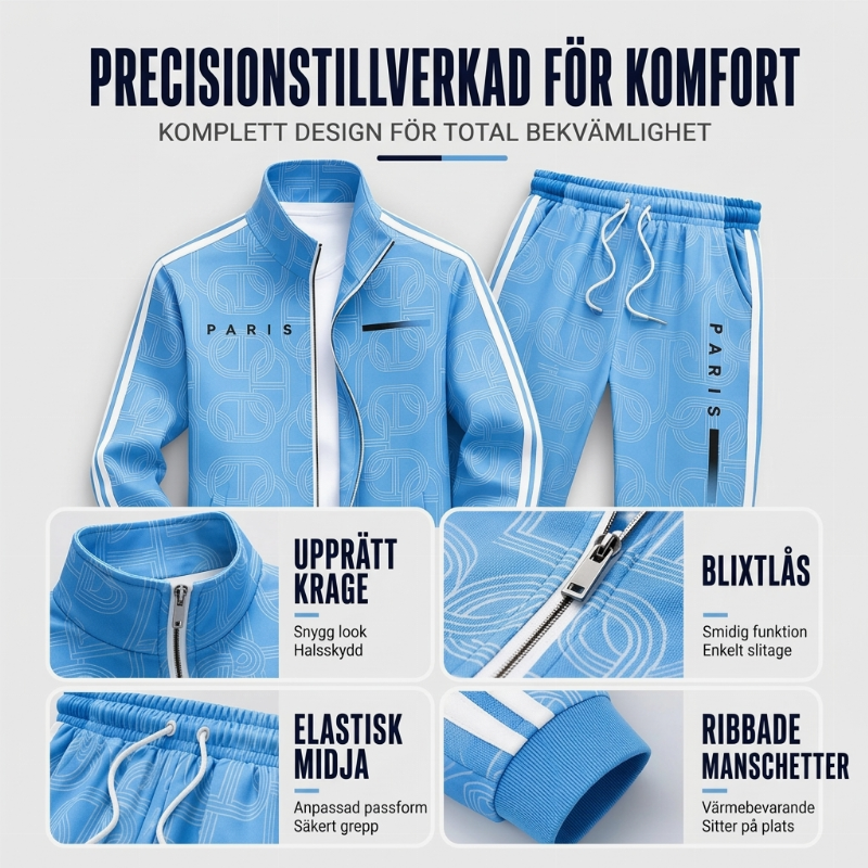 ✈️Fri frakt✨ New Look 💫 Herrset med geometriskt mönster, jacka med genomgående dragkedja och byxor – bekvämt, snyggt och trendigt-1