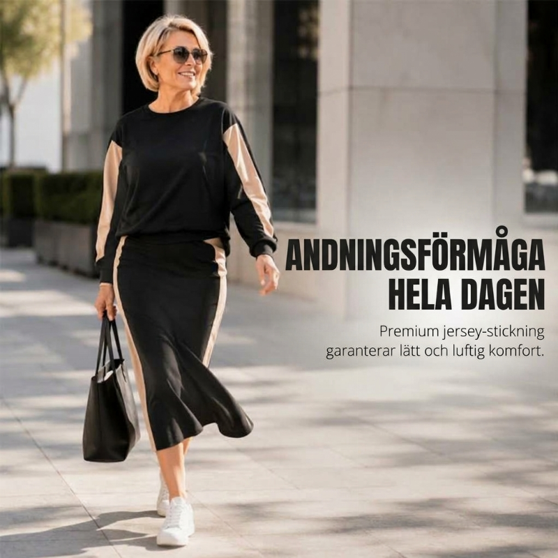 Stickad tvådelad set för kvinnor: tröja och midiklänning-3