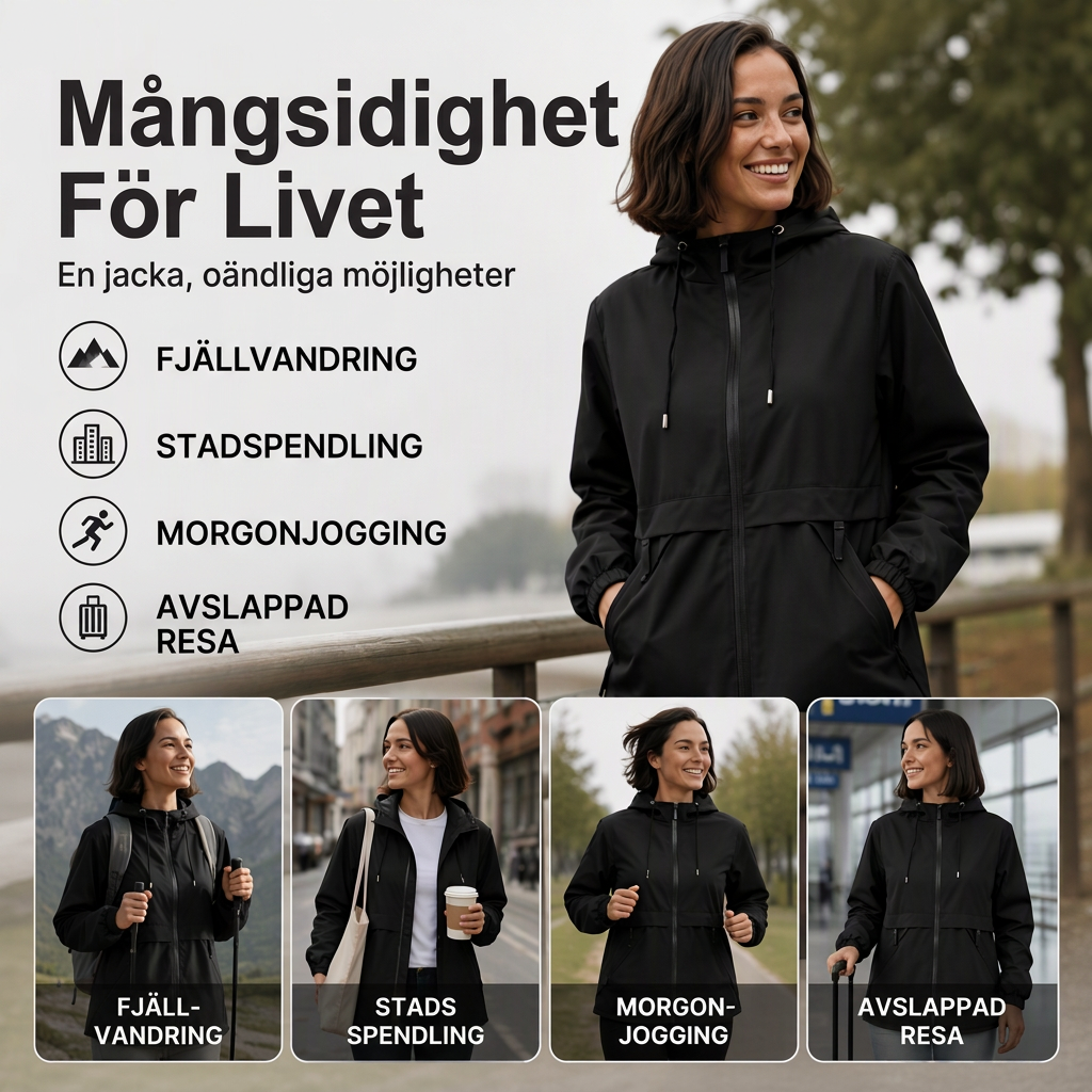 Vindtät vandringsjacka med huva för kvinnor-5