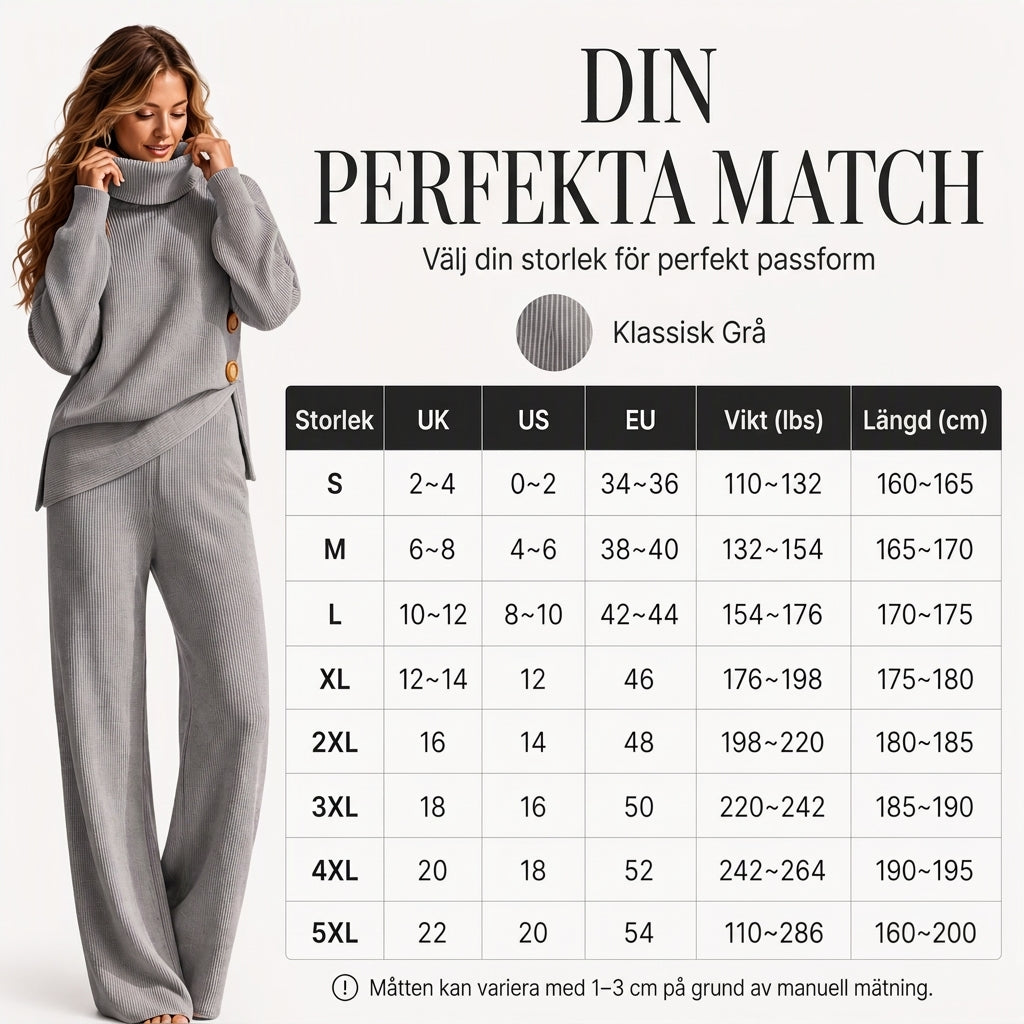 Damset i stickad modell: Turtleneck-tröja + byxdress med breda ben-5